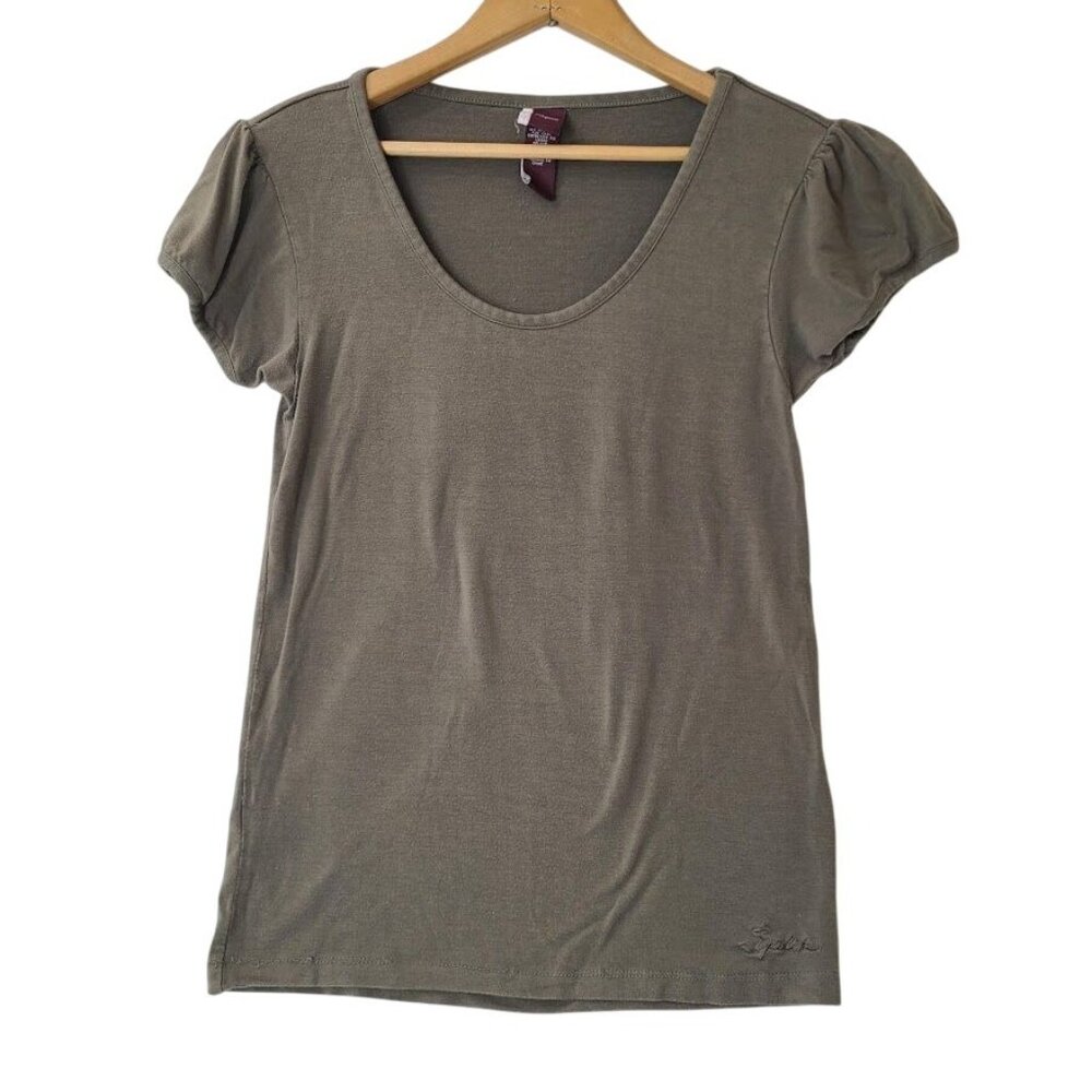 Vintage Y2k Split Brand Womens Olive Green Short-Sleeve Top Size M Skate Surf